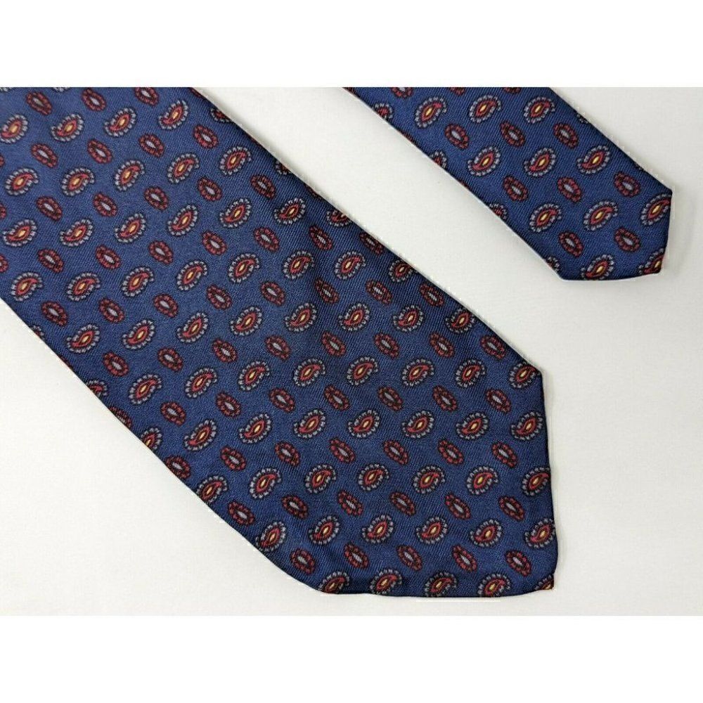 VINTAGE BROOKS BROTHERS MAKERS SILK TIE BLUE RED PAISLEY PATTERN 3.5"